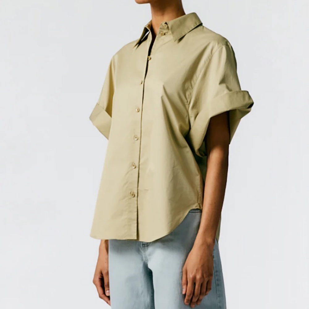 Eco Poplin Rolled Sleeve Shirt in Clay by Tibi